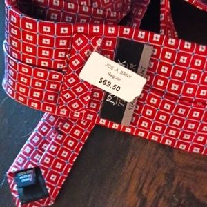JOS. A. BANK Men's Red Travelers Tie Stain Resistance Geometric NWT
